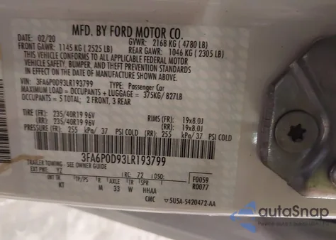 2020 Ford Fusion Titanium из США, поврежденный, VIN 3FA6P0D93LR193799